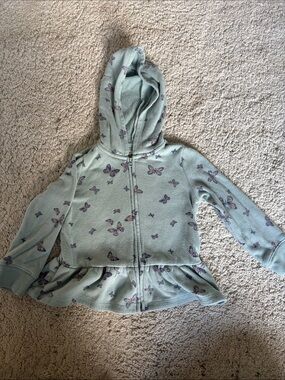 Oshkosh Bigosh Girls' Ice Blue Butterfly Hoodie Zip Peplum Top 3T